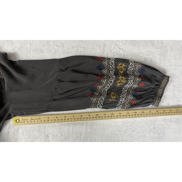 Johnny Was Biya Embroidered Blouse Top 100% Silk Colorful Boho Size Medium - Picture 15 of 15